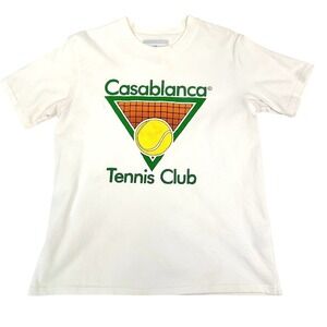 Casablanca Tennis Club Graphic Casa Icon Tee T Shirt Large White Cotton‎ Made UK